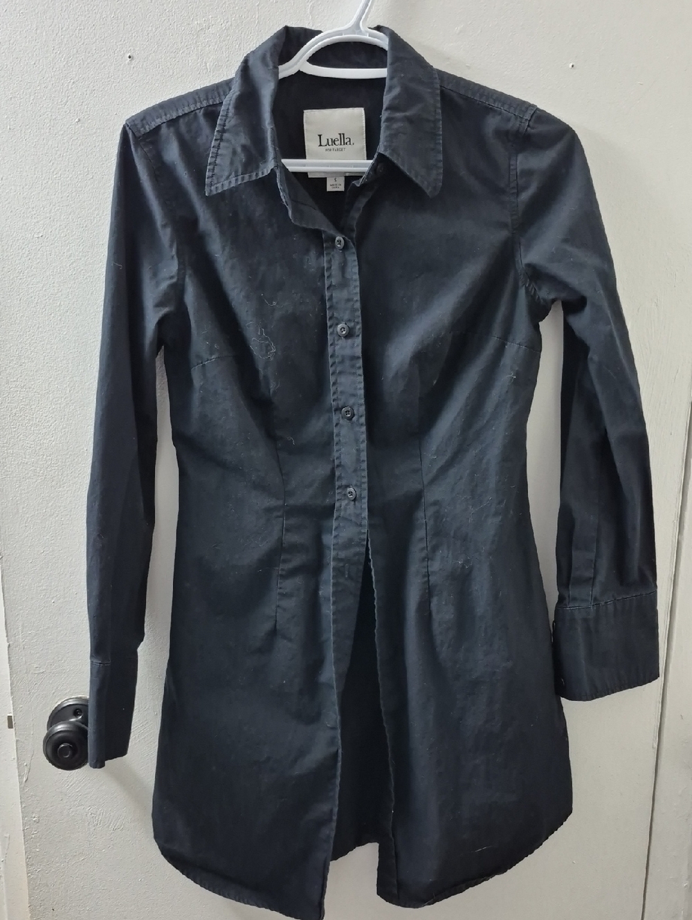 Vintage Luella Black Long-Sleeve Button-Down Shirt Dress